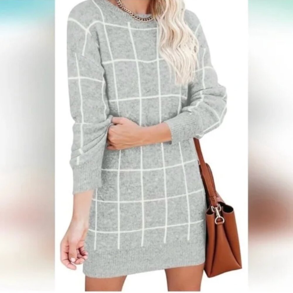VICI Gray Checkered Sweater Dress